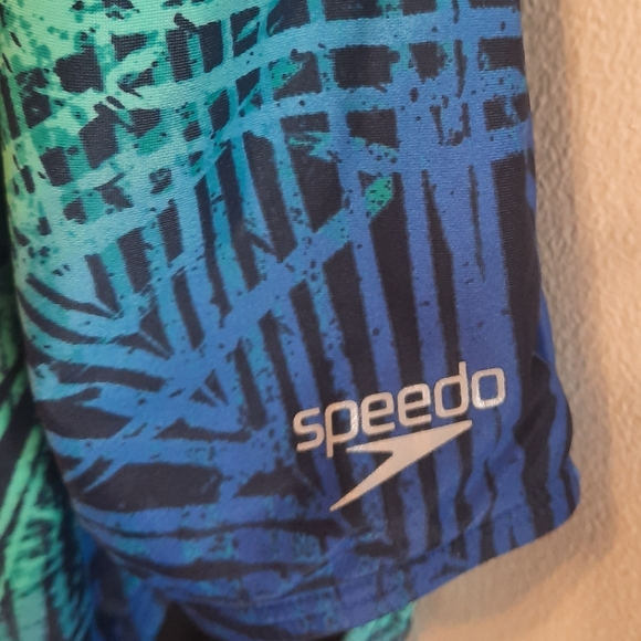 Speedo Blue Green Palm Leaf Print Swimsuit One Piece - Picture 6 of 14